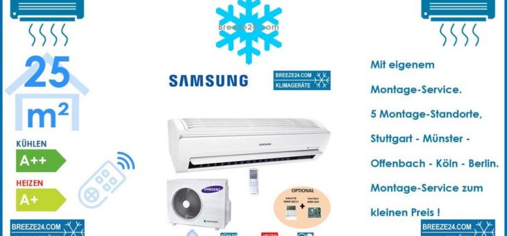 SAMSUNG Klimaanlage Wandgerät WindFree Exklusive 2,5 kW – AR 09 RXPXBWKN/EU + AR 09 RXPXBWKX/EU R32 Set für 1 Zimmer mit 25 m² Fläche