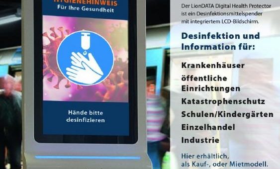 Digital Signage Lösung versus Covid-19: Die itworx-pro GmbH platziert LionDATA Digital Health Protector LDA-DHP-21 in Filialen einer Apothekenkette