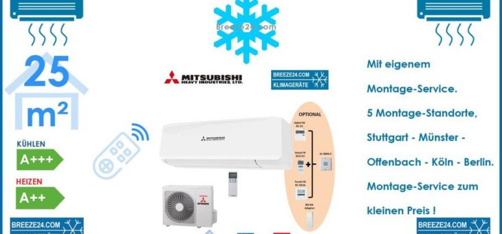 MITSUBISHI HEAVY Klimaanlage Set SRK 25 ZS-W Wandgerät + SRC 25 ZS-W R32 – 2,5 KW für 1 Zimmer mit 25 m²