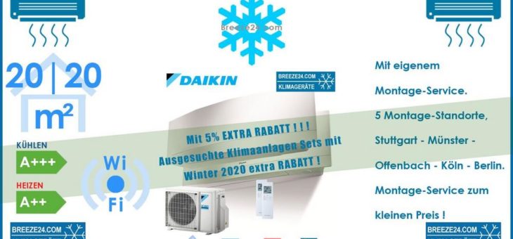 DAIKIN Klimaanlage 2 x Wandgeräte Emura 2,3 kW FTXJ20MW + Außengerät 2MXM40M für 2 Zimmer mit je 20 | 20 m²