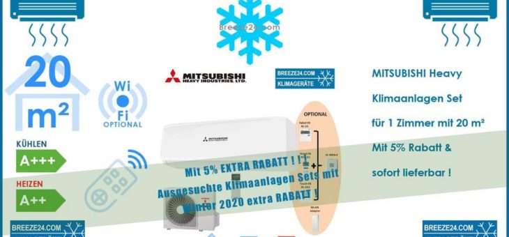 Mitsubishi Heavy Klimaanlage Wandgerät SRK 20 ZS-W + Außengerät SRC 20 ZS-W 2,7 kW Set für 1 Zimmer mit 20 m² Fläche