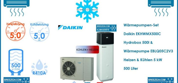 Daikin Wärmepumpen-Set EKHWMX500C Hydrobox 500l + Wärmepumpe EBLQ05C2V3 Heizen & Kühlen | 5.0 kW
