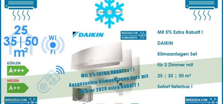 Daikin Klimaanlagen Set – Wandgerät FTXJ25MW + FTXJ35MW + FTXJ50MW & Außengerät 3MXM68N für 3 Zimmer mit je 25 | 35 | 50 m² Fläche