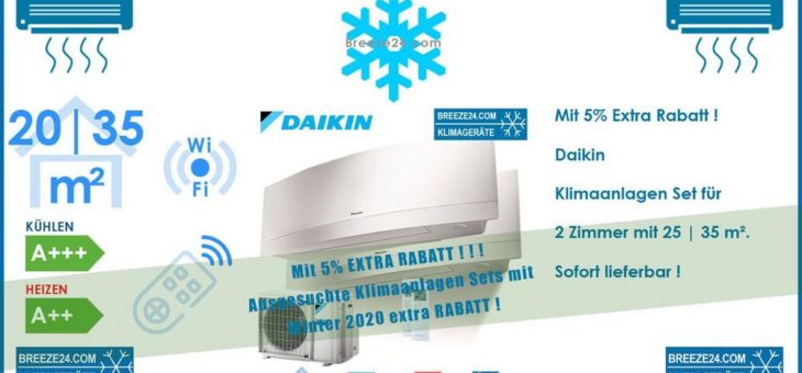 Daikin Klimaanlage Emura – FTXJ25MW + FTXJ35MW + Außengerät 2MXM40M für 2 Zimmer mit je 25 | 35 m²