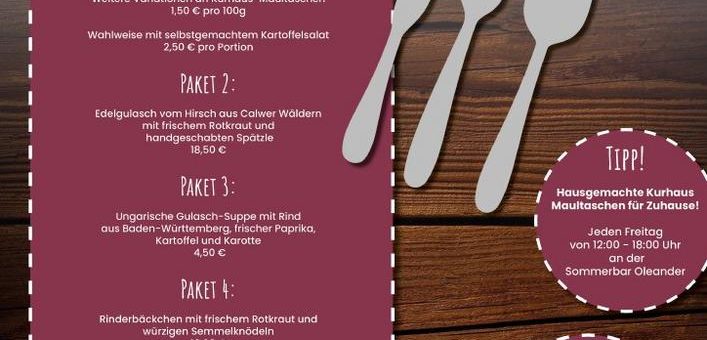 Kurhaus-Genuss für Zuhause –  Wir geben Ihnen ein Stück Parkrestaurant mit!