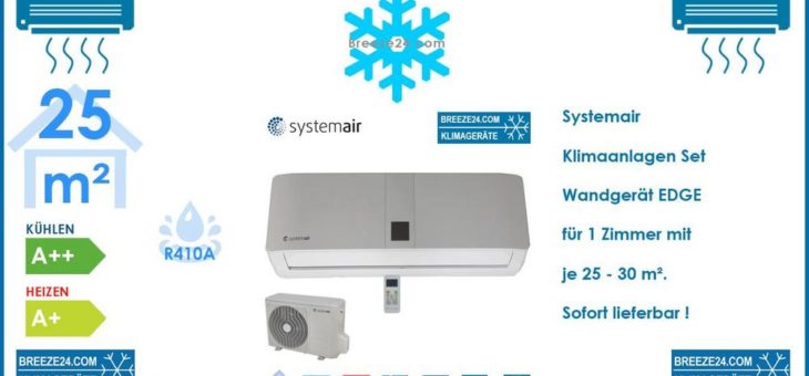 Systemair Klimaanlage Wandgerät EDGE 09 EVO HP Q + OUT 09 EVO HP Q R410A für 1 Zimmer mit 25 – 30 m²