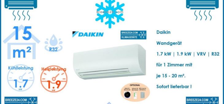 Daikin Wandgerät FXAA15A 1,7 kW VRV für 1 Zimmer mit 15 – 20 m²
