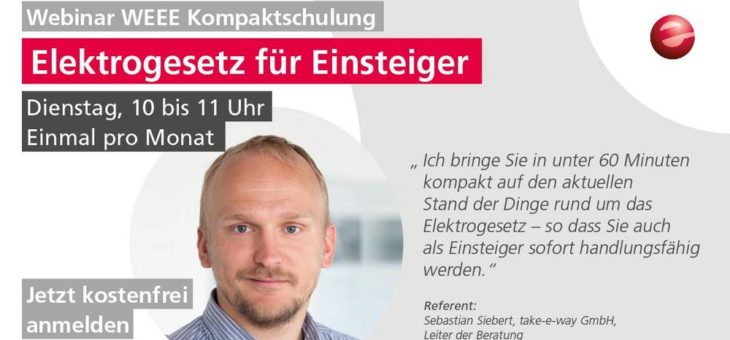 WEEE Kompaktschulung: Elektronikgerätegesetz für Einsteiger / Mit Update zur Abfallrahmenrichtlinie (Webinar | Online)