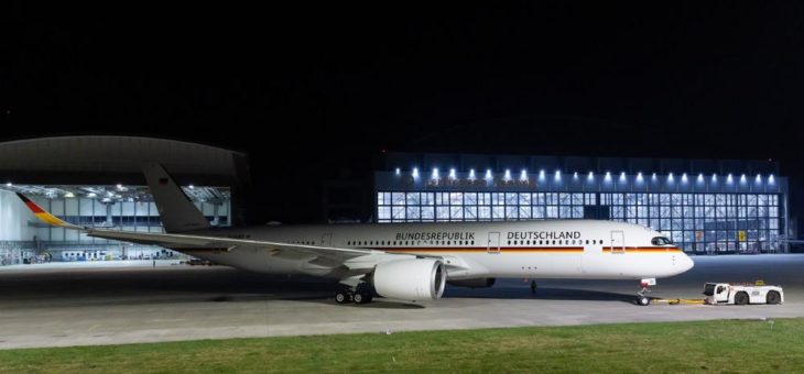 Zweiter Airbus A350 der Luftwaffe zur Kabinenausstattung in Hamburg