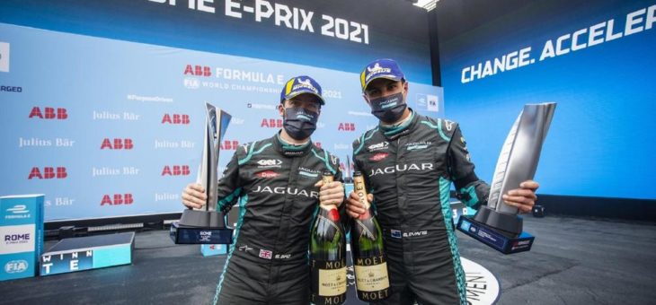 Doppeltes Podium für Jaguar Racing in Rom und Spitzenreiter in der Team- und Fahrer-Wertung der ABB FIA Formel E-WM