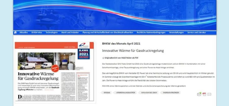 Eine BHKW-Kombinationsanlage wurde zum BHKW des Monats April  gekürt