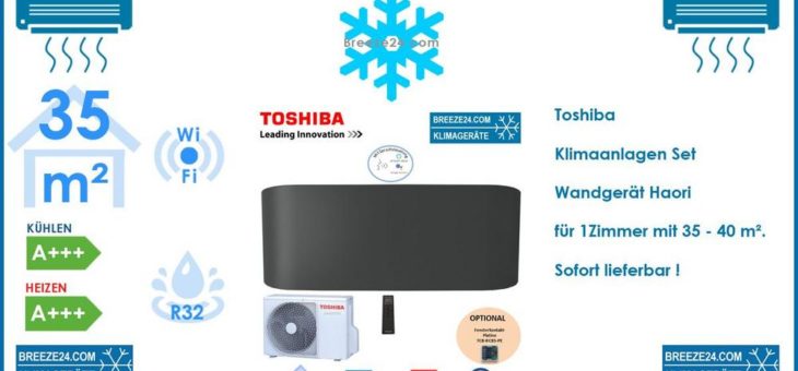 Toshiba Klimaanlage Wandgerät Haori RAS-B13N4KVRG-E + RAS-13J2AVSG-E1 R32 für 1 Zimmer mit 35 – 40 m²