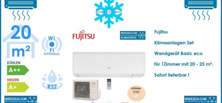 Fujitsu Klimaanlage Basic eco ASYG07KPCA + AOYG07KPCA R32 für 1 Zimmer mit 20 – 25 m²