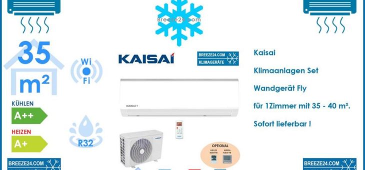 Kaisai Klimaanlage Wandgerät Fly KWX-12HRBI-W + KWX-12HRBO R32 für 1 Zimmer mit 35 – 40 m²