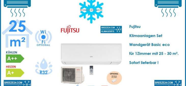 Fujitsu Klimaanlage Basic eco ASYG09KPCA + AOYG09KPCA R32 für 1 Zimmer mit 25 – 30 m²