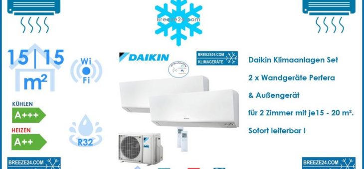 Daikin Klimaanlage Wandgeräte Perfera 2 x CTXM15R + 2MXM40N R32 für 2 Zimmer mit je 15 | 15 m²
