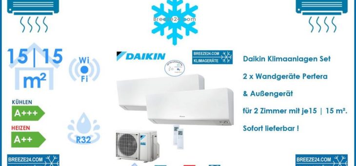 Daikin Klimaanlage Wandgeräte Perfera CTXM15R + FTXM20R + 2MXM40N R32 für 2 Zimmer mit je 15 | 20 m²