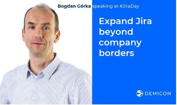 Bogdan Gorka, Atlassian Business Consultant bei DEMICON, spricht auf dem Deviniti Jira Day am 26. Mai über die Nutzung von Jira über die Unternehmensgrenzen hinaus
