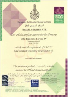 Halal-Zertifizierung für die nach NSF H1 und M1 registrierten Produkte von CRC