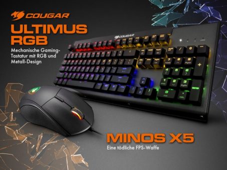 NEU bei Caseking – Die mechanische Tastatur Ultimus RGB mit LED-Beleuchtung und die Minos X5 Gaming-Maus von Cougar