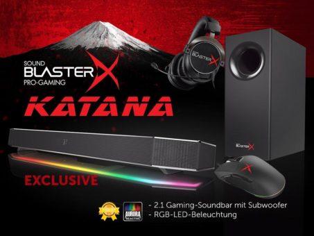 Exklusiv bei Caseking: Die Sound BlasterX Katana Soundbar nur für kurze Zeit mit GRATIS-Beigaben für Vorbesteller