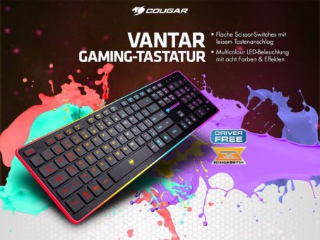 JETZT bei Caseking: Die flache Cougar Vantar Gaming-Tastatur mit anpassbarer Multicolour-Beleuchtung