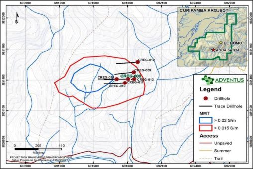 Adventus und Salazar geben Identifizierung eines neuen VMS-Systems bei Agua Santa bekannt nur 4,5 Km südwestlich der Lagerstätte El Domo und innerhalb des Curipamba-Projekts