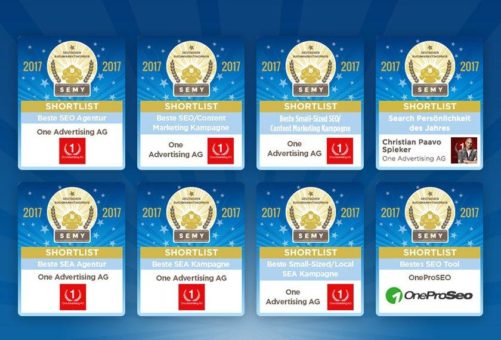 SEMY Award 2017: One Advertising AG als “Beste SEO Agentur” und “Beste SEA Agentur”  sowie in sechs  weiteren Kategorien nominiert