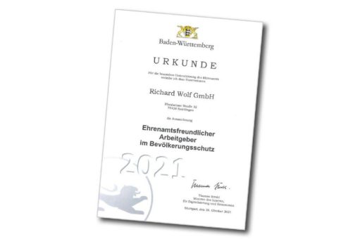 Richard Wolf GmbH als ehrenamtsfreundlicher Arbeitgeber im Bevölkerungsschutz ausgezeichnet