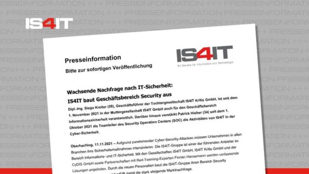 Wachsende Nachfrage nach IT-Sicherheit: IS4IT baut Geschäftsbereich Security aus