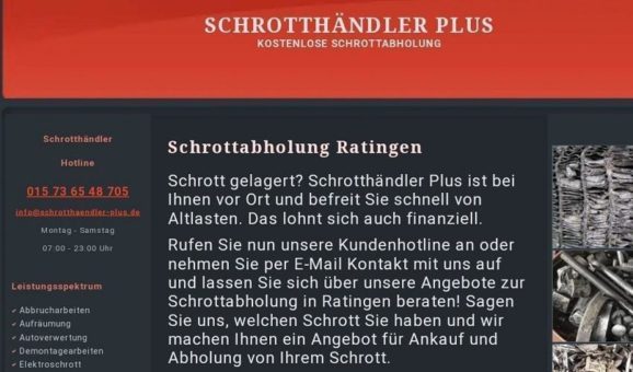 Kostenlose Schrottabholung in Ratingen und Umgebung zu Ihrem Wunschtermin