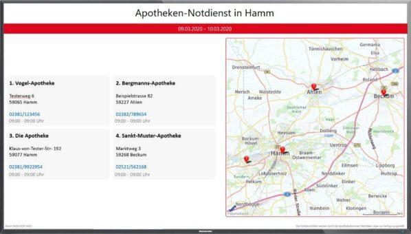 Apotheken-Notdienst-Anzeige jetzt auch für die FrontFace 4 Digital Signage Software verfügbar!