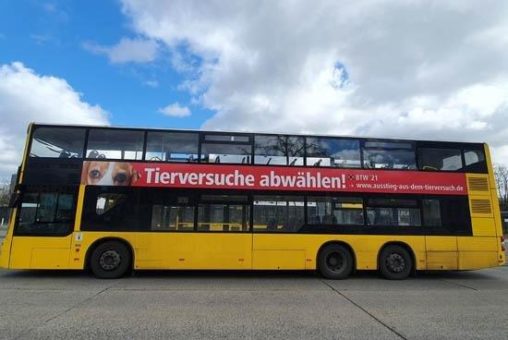 Tierversuche: Berliner Bus wirbt für Ausstiegsplan