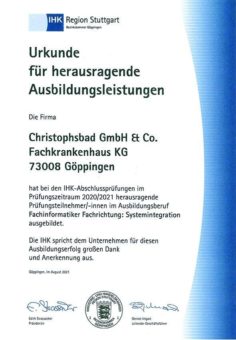 Christophsbad erhält Auszeichnungen für herausragende Ausbildungsleistungen