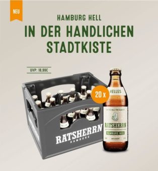Erfrischend für Hamburg! Die Ratsherrn Brauerei erweitert sein Sortiment zum Neujahrsstart um gleich zwei Innovationen:     Hamburg Hell jetzt in praktischer 20er Stadtkiste   Ratsherrn Pilsener jetzt auch als Alkoholfrei 0,0%