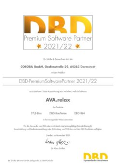 COSOBA erhält für AVA.relax 7.95 das Gütesiegel DBD Premium Software Partner 2022