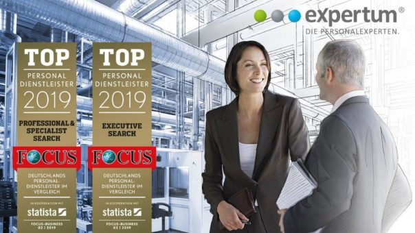 expertum dreifach als TOP Personaldienstleister 2019 ausgezeichnet