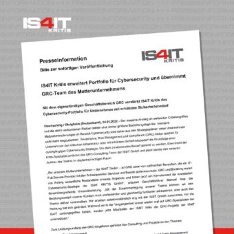 IS4IT Kritis erweitert Portfolio für Cybersecurity und übernimmt GRC-Team des Mutterunternehmens