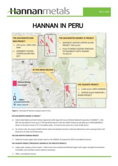 Hannan:  Update zu 100 % unternehmenseigenen miozänen Kupfer-Gold-Porphyr-Projekt, Peru