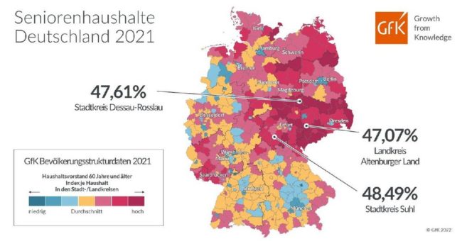 Bild des Monats: GfK Bevölkerungsstrukturdaten, Seniorenhaushalte, Deutschland 2021