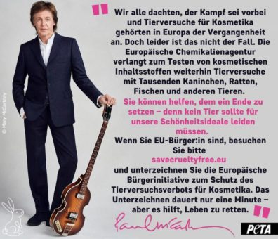 Paul McCartney: „Kein Tier soll für die Schönheit leiden“
