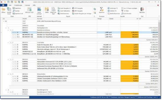 GAEB-Online 2021: Kalkulation von GAEB-Ausschreibungen mit Excel