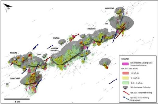 Maple Gold meldet aktualisierte Schätzung der mineralischen Ressourcen von Douay und die angezeigten Ressourcen steigen um 21 % auf 511.000 Unzen Gold und die abgeleiteten Ressourcen steigen um 7 % auf 2.525.000 Unzen Gold aufgrund begrenzter Bohrungen