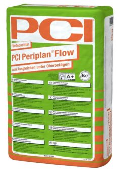 Neue selbstverlaufende Spachtelmasse PCI Periplan Flow zum Ausgleich unter allen Boden-belägen
