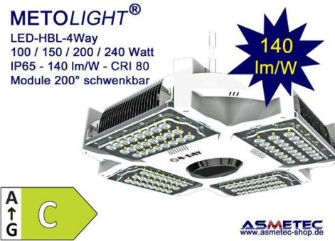 METOLIGHT Hallenleuchte 4Way -Vier einstellbare Module mit 200 Grad Neigungswinkel