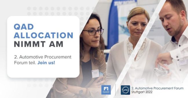 QAD Allocation ist Aussteller und Vortragspartner auf dem 2022 Automotive Procurement Forum