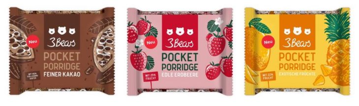 Neue 3Bears Pocket Porridges für neue Abenteuer: Edle Erdbeere, Exotische Früchte & Feiner Kakao