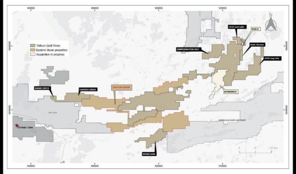 Trillium Gold schließt Übernahme von Eastern Vision ab für Landerwerb mit über 100km im Trend mit Dixie Deposit