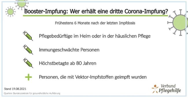 Corona – Ab 01.09.: Booster-Impfung für Pflegebedürftige & Senioren