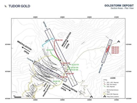 TUDOR GOLD durchschneidet 20,86 g/t Gold Eq über 4,50 Meter innerhalb eines Intervalls von 25,5 Meter mit 9,96 g/t Gold Eq im 500 Meter nordöstlich entfernten Step-Out Bohrloch GS-22-134 bei der Goldstorm Lagerstätte auf den Treaty Creek Konzessionsfläche